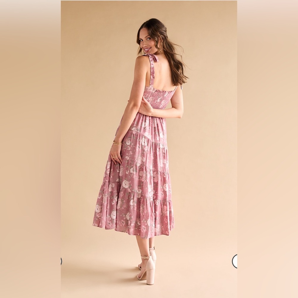 New Francesca’s Rosabella Mauve Floral Spring Summer Maxi Dress - Picture 4 of 6